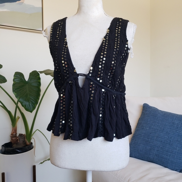 Anthropologie Tops - Anthropologie Forever That Girl Black Sequined V-Neck Tank